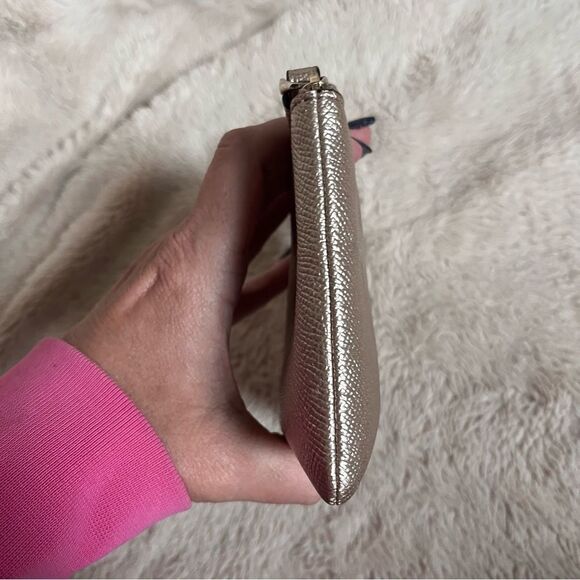 Coach Metallic Gold Pebble Leather Small Corner Zip Wristlet Handbag Purse - Picture 5 of 12